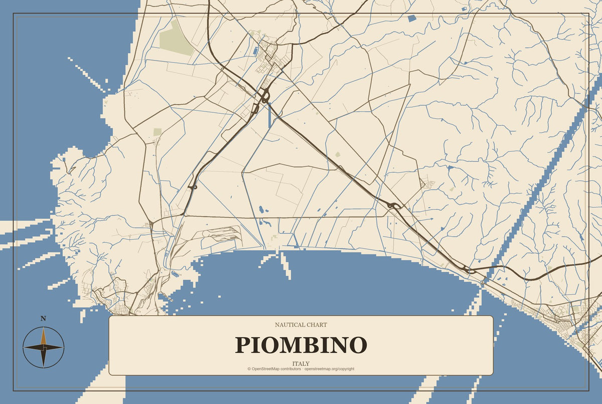 Piombino, Italy City Map Aluminum Sign in Heritage Nautical style