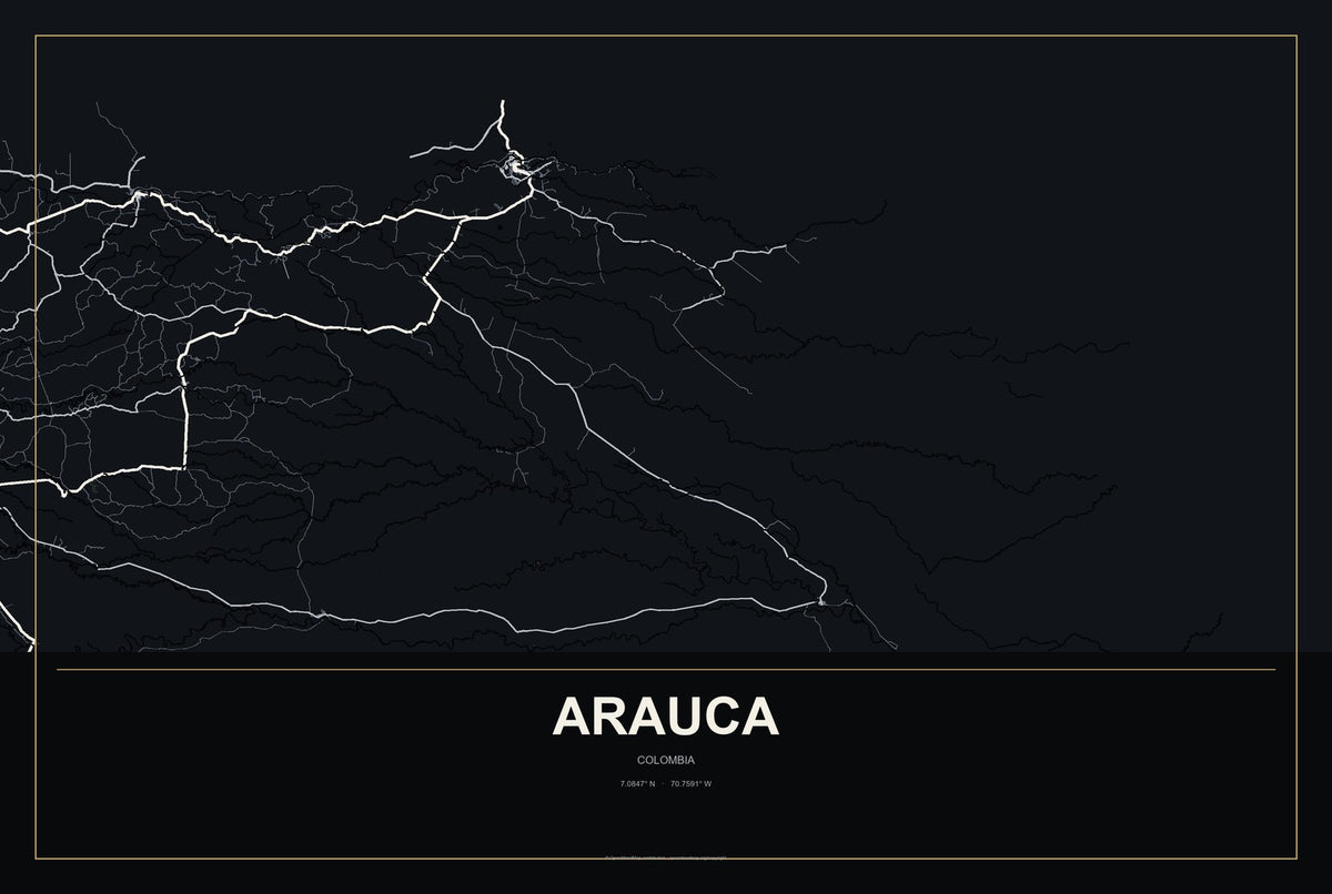 Arauca, Colombia City Map Aluminum Sign in Metropolitan Noir style
