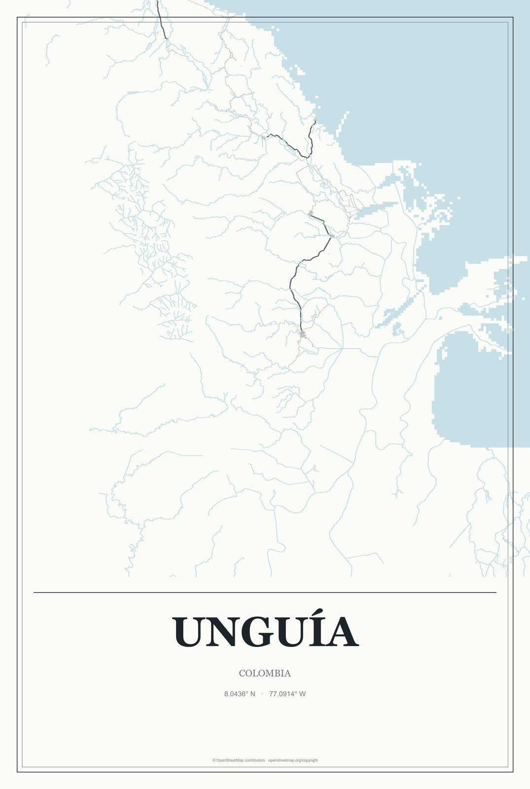 Unguía, Colombia City Map Aluminum Sign in Gallery Air style