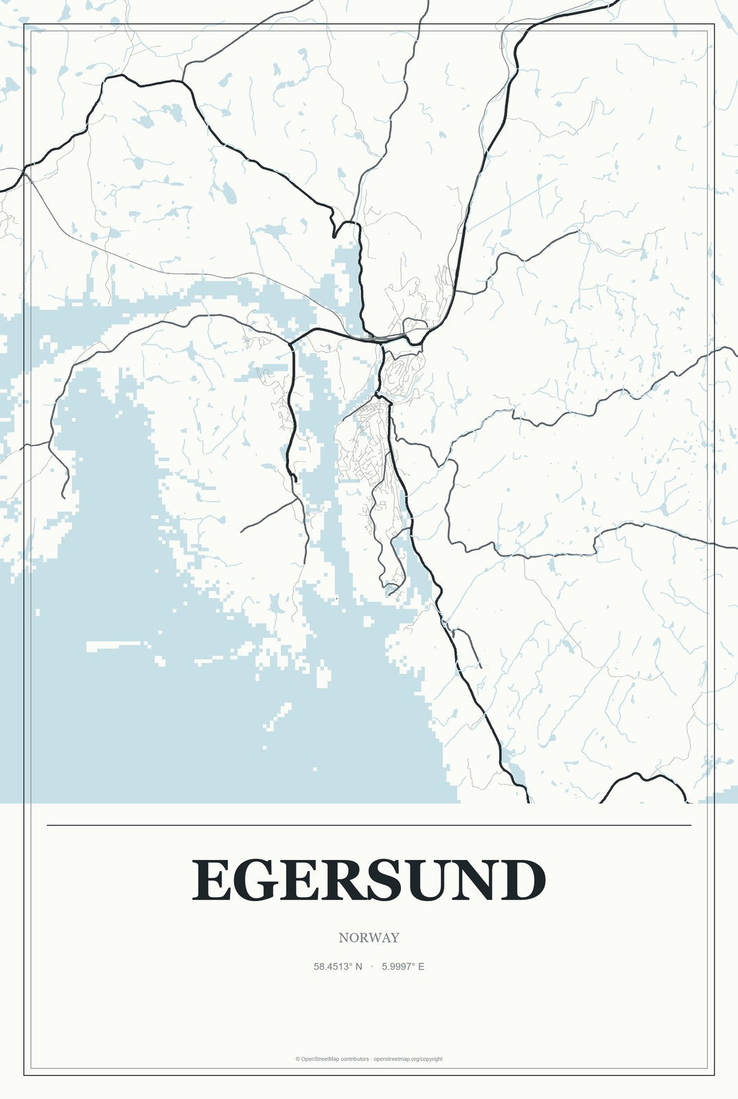 Egersund, Norway City Map Aluminum Sign in Gallery Air style