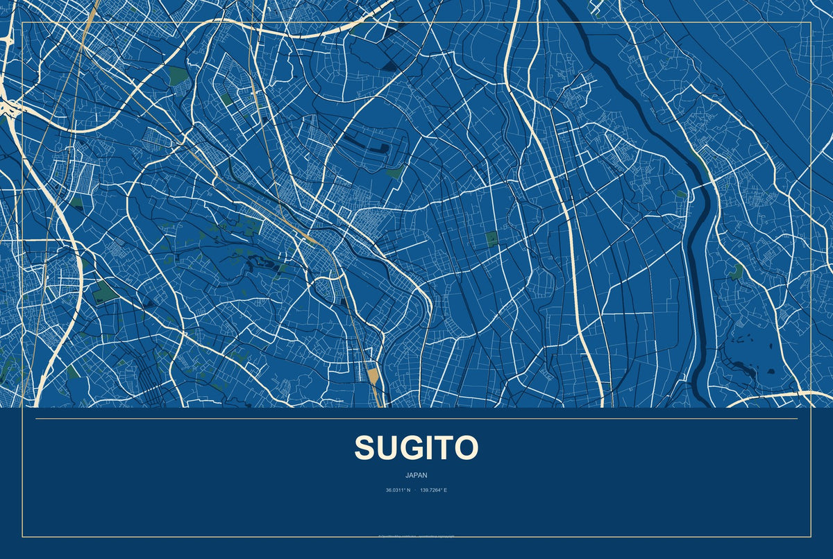 Sugito, Japan City Map Aluminum Sign in Harbor Cobalt style