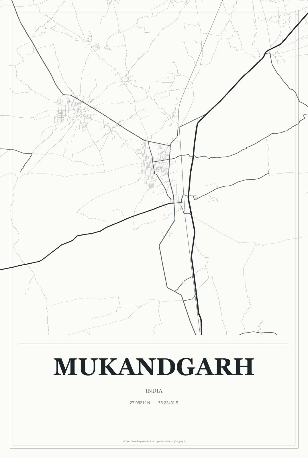 Mukandgarh, India City Map Aluminum Sign in Gallery Air style