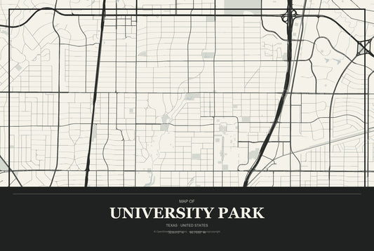 University Park, Texas City Map Aluminum Sign in Museum Plaque style