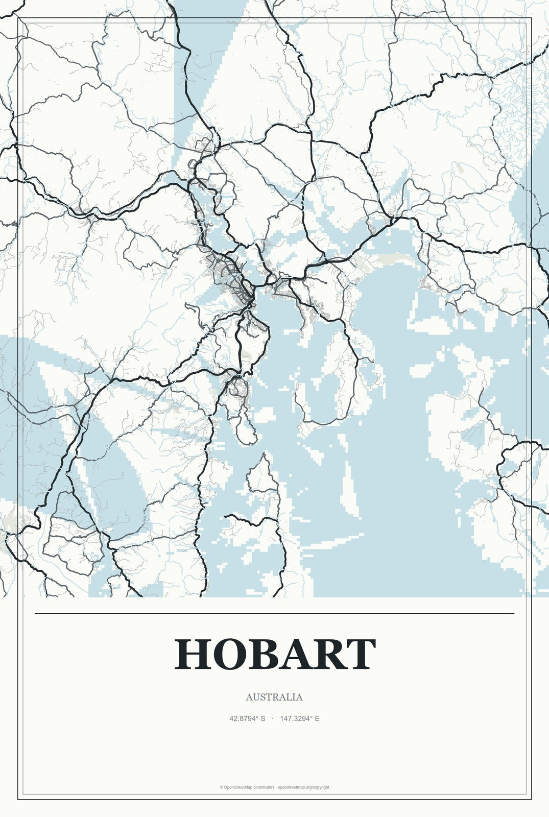 Hobart, Australia City Map Aluminum Sign in Gallery Air style
