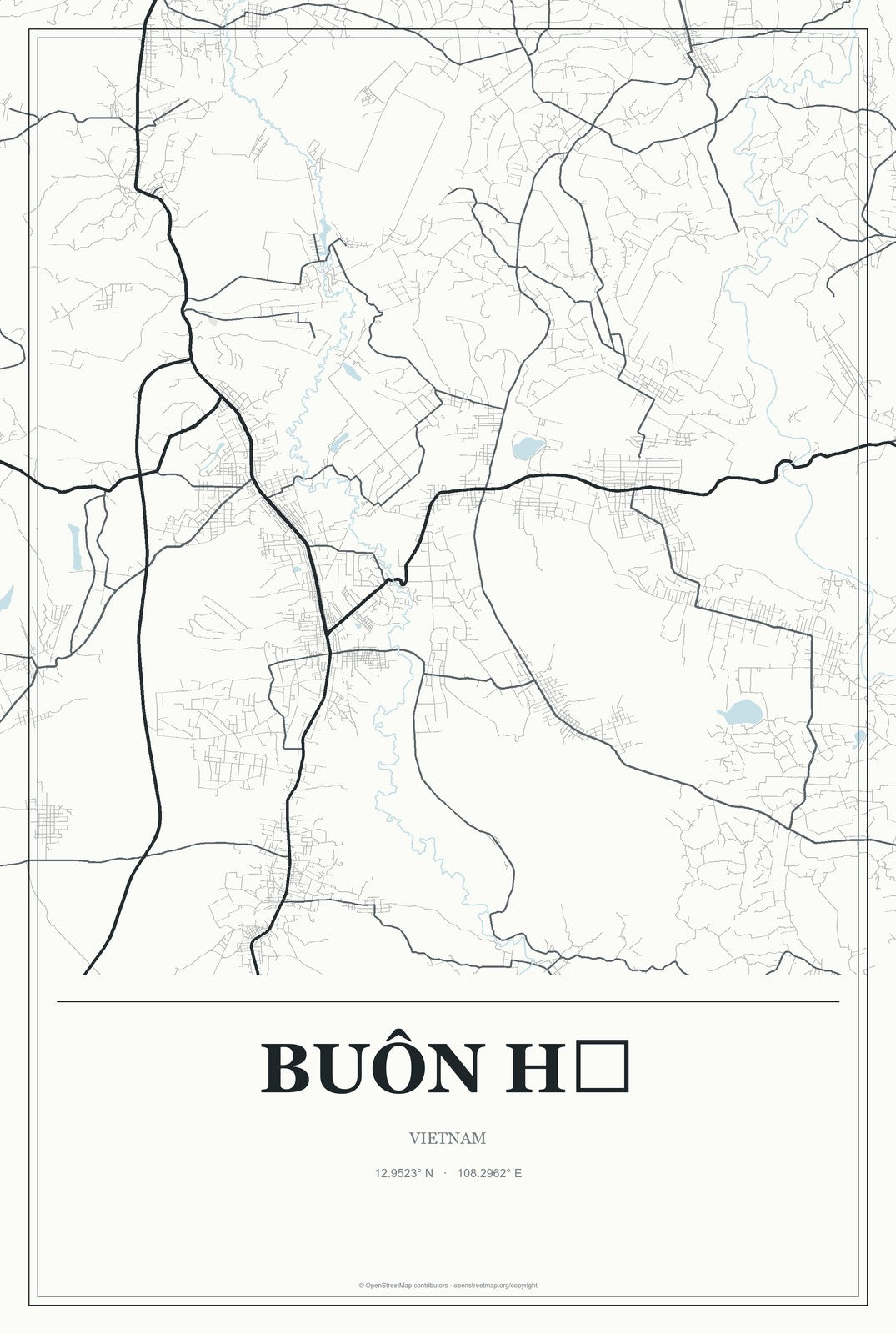 Buôn Hồ, Vietnam City Map Aluminum Sign in Gallery Air style