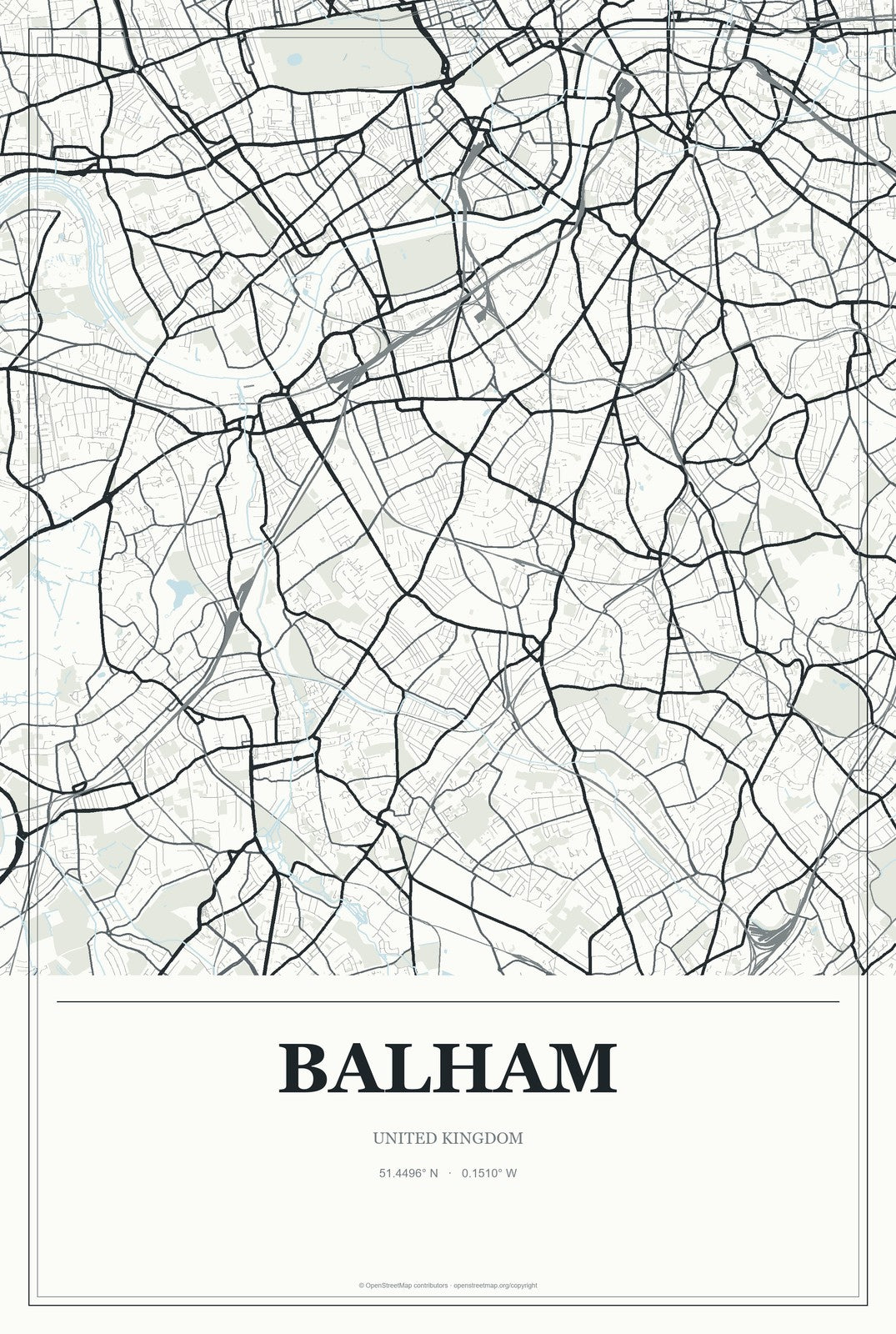 Balham, United Kingdom City Map Aluminum Sign in Gallery Air style