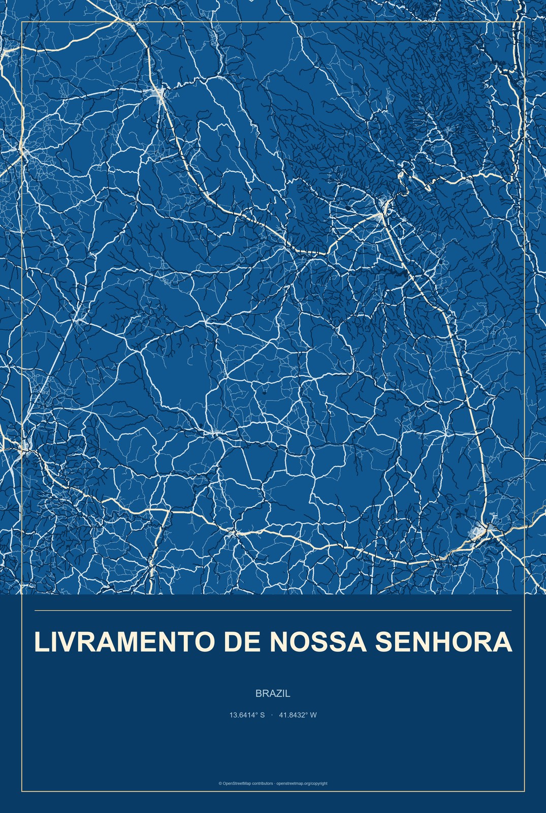 Livramento de Nossa Senhora, Brazil City Map Aluminum Sign in Harbor Cobalt style