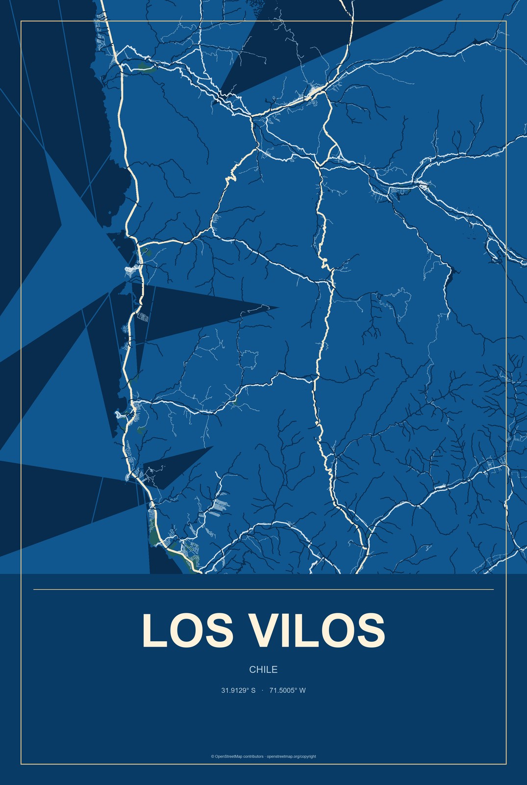 Los Vilos, Chile City Map Aluminum Sign in Harbor Cobalt style
