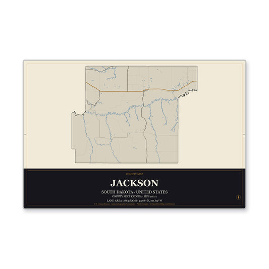 Jackson County, South Dakota Map Aluminum Sign in Museum Plaque style