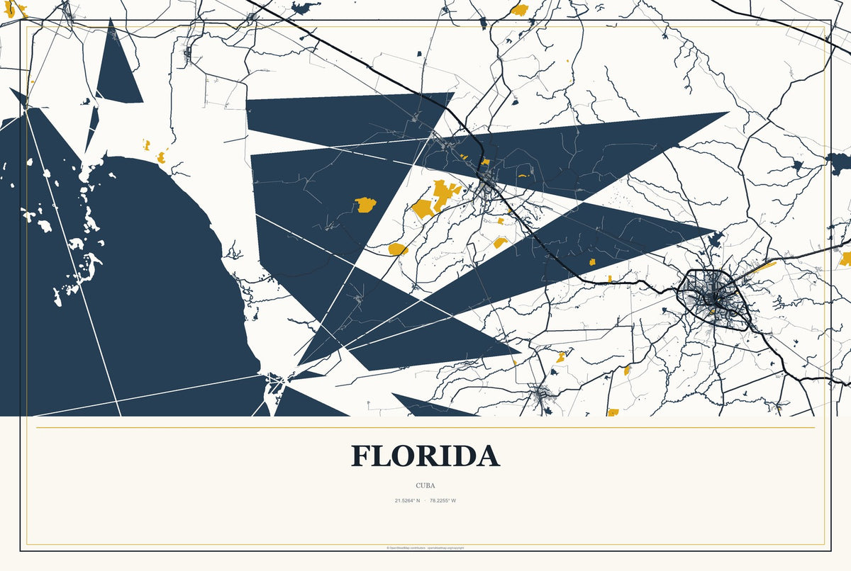 Florida, Cuba City Map Aluminum Sign in Citrine Modern style