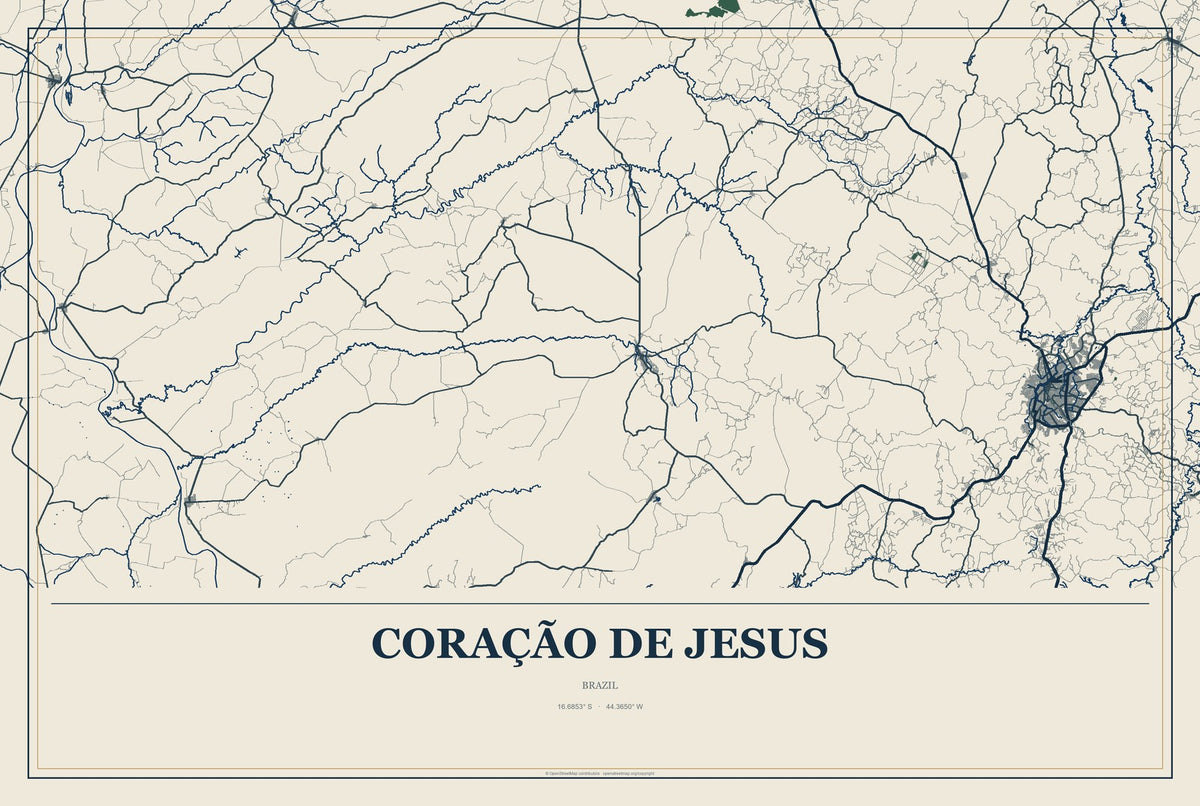 Coração de Jesus, Brazil City Map Aluminum Sign in Coastal Cutout style
