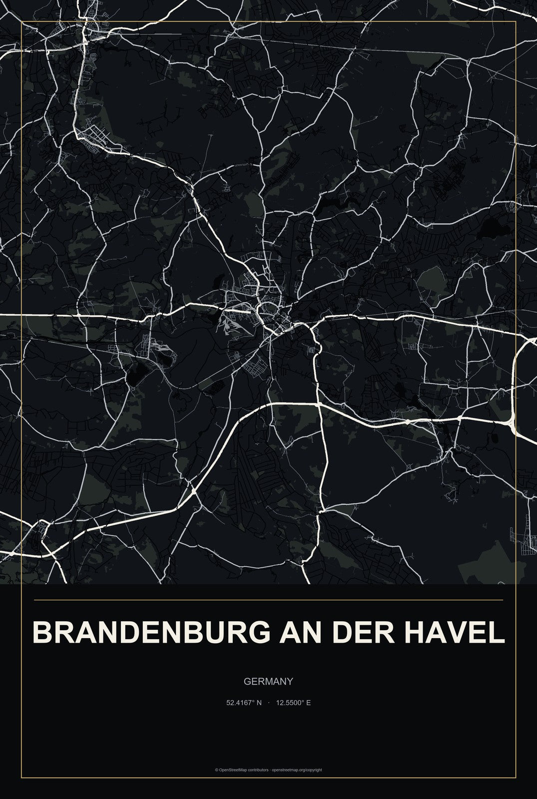 Brandenburg an der Havel, Germany City Map Aluminum Sign in Metropolitan Noir style