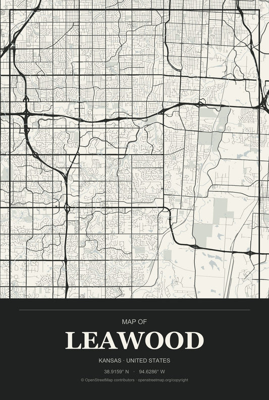 Leawood, Kansas City Map Aluminum Sign in Museum Plaque style