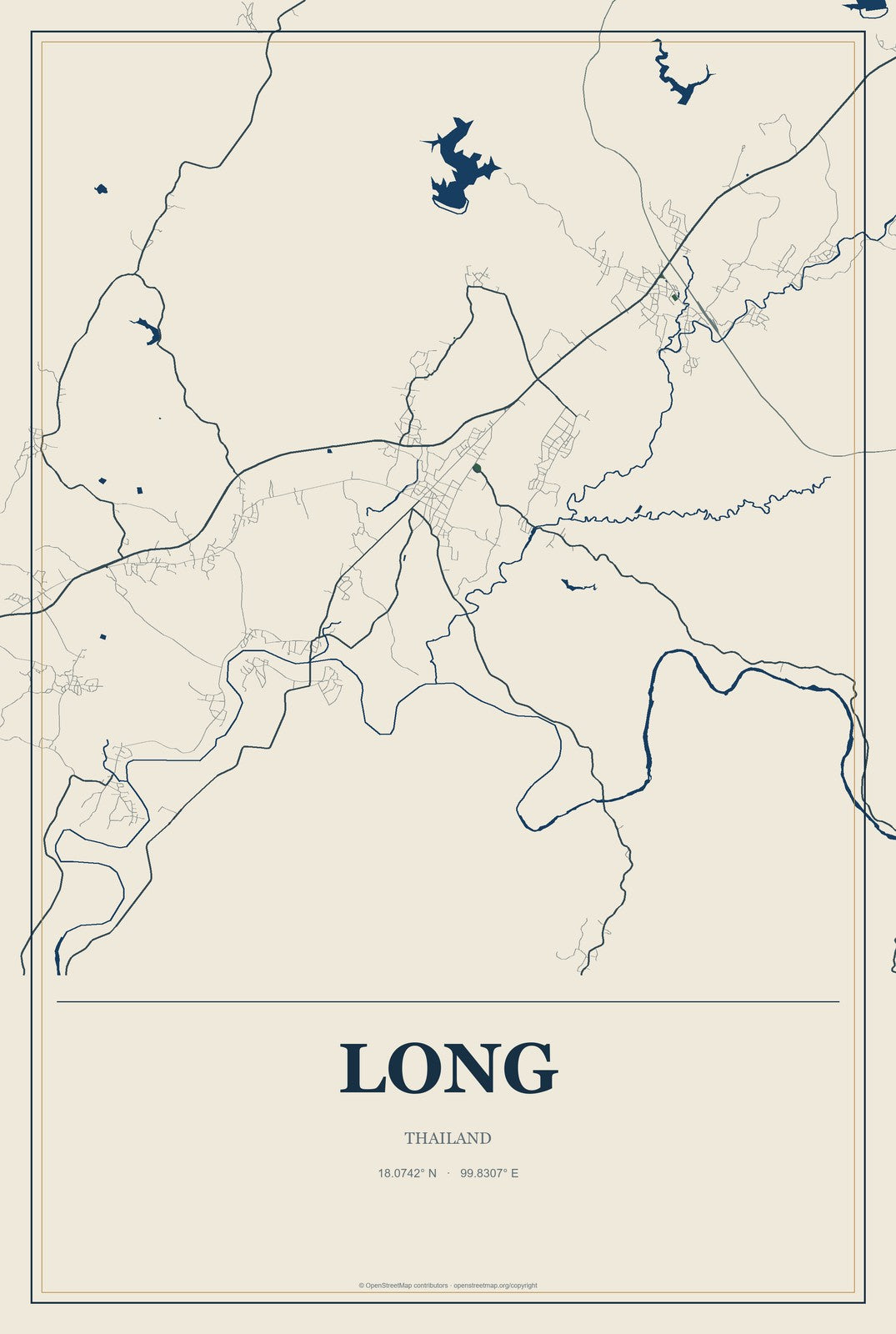Long, Thailand City Map Aluminum Sign in Coastal Cutout style
