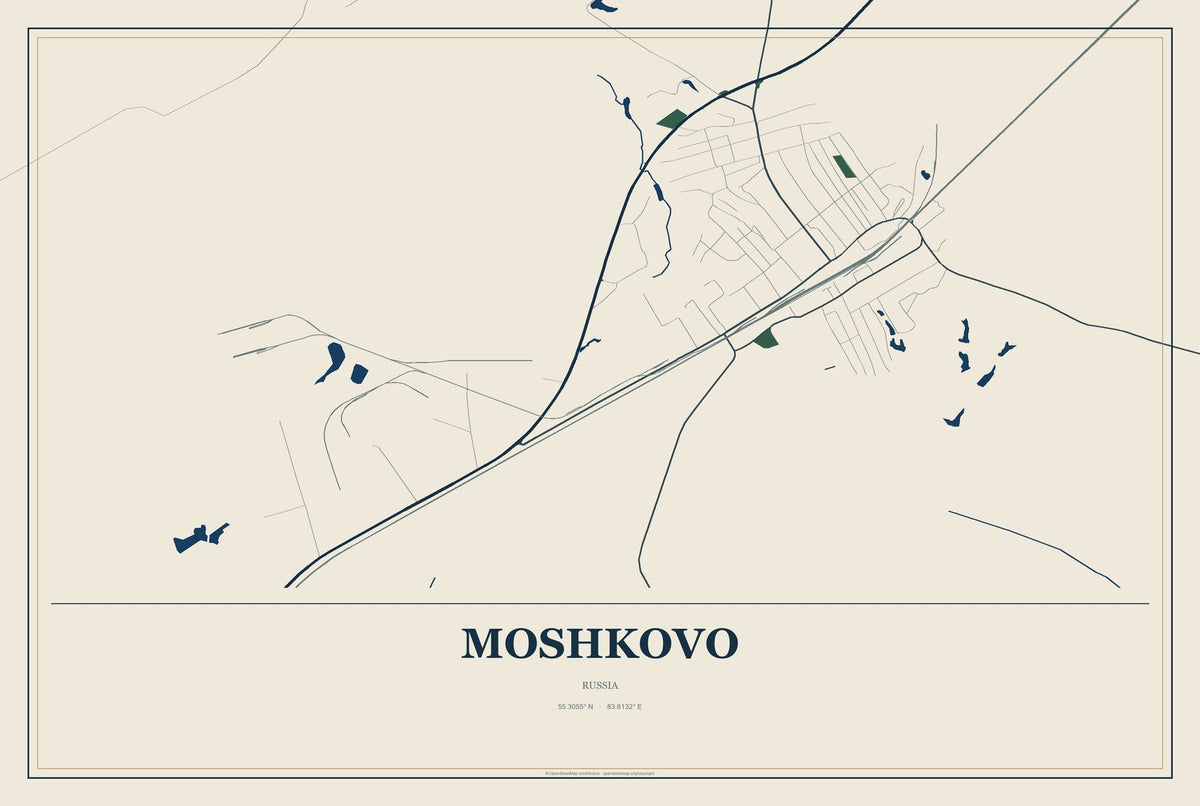 Moshkovo, Russia City Map Aluminum Sign in Coastal Cutout style