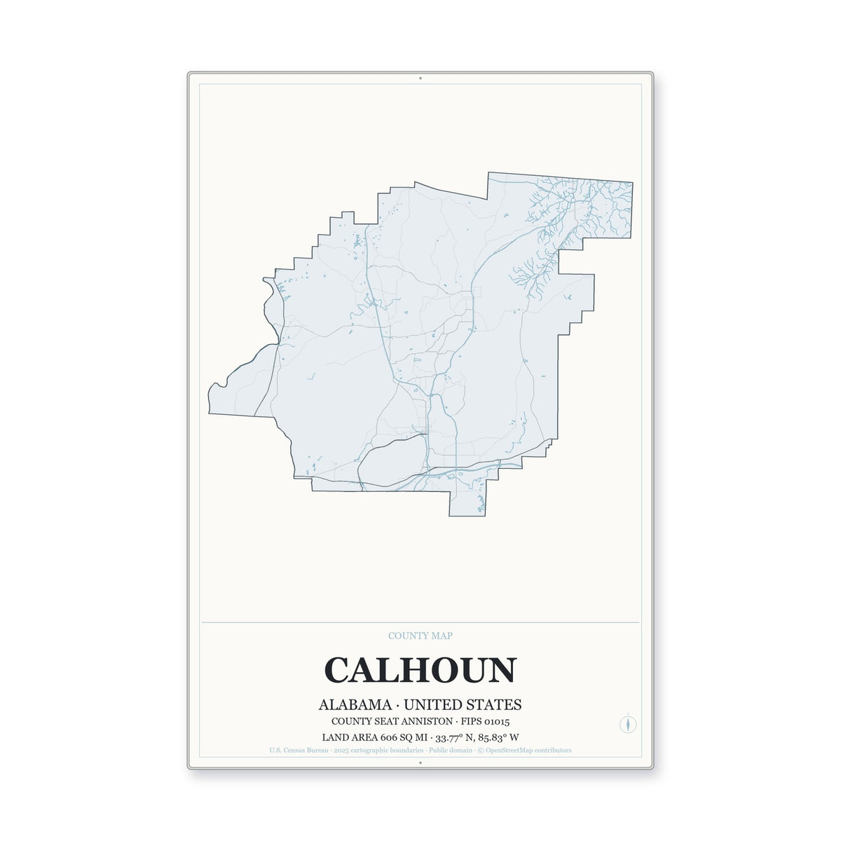 Calhoun County, Alabama Map Aluminum Sign in Gallery Air style