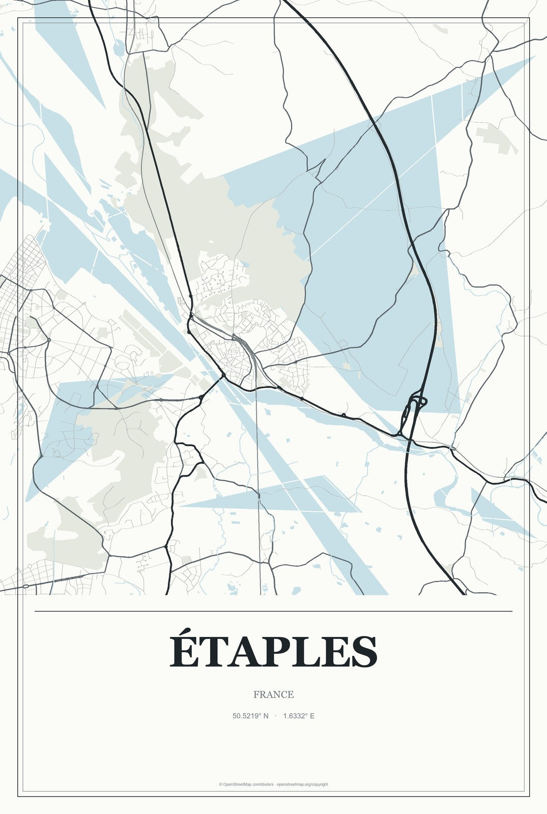 Étaples, France City Map Aluminum Sign in Gallery Air style