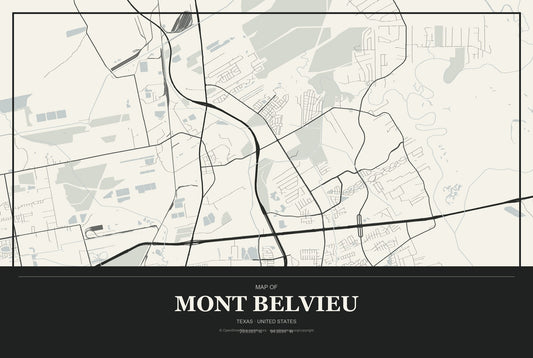 Mont Belvieu, Texas City Map Aluminum Sign in Museum Plaque style