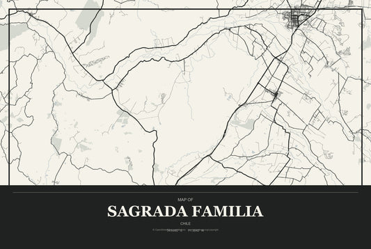 Sagrada Familia, Chile City Map Aluminum Sign in Museum Plaque style