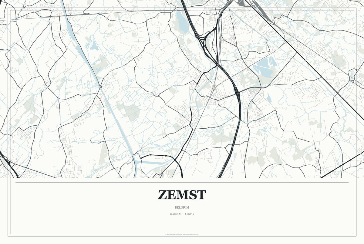 Zemst, Belgium City Map Aluminum Sign in Gallery Air style