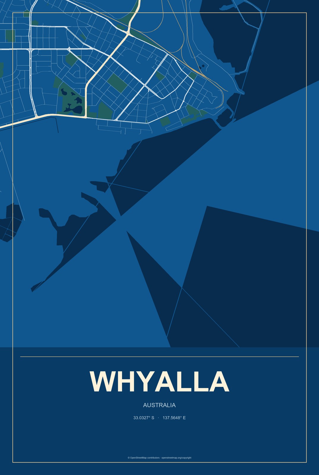 Whyalla, Australia City Map Aluminum Sign in Harbor Cobalt style