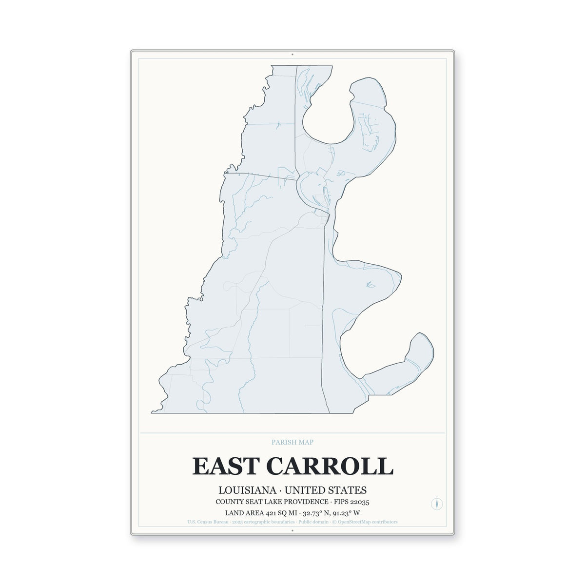 East Carroll Parish, Louisiana Map Aluminum Sign in Gallery Air style