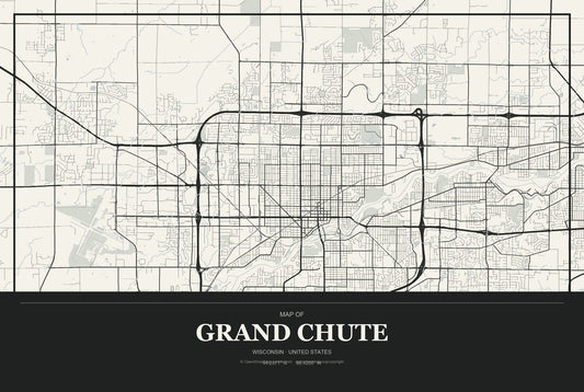 Grand Chute, Wisconsin City Map Aluminum Sign in Museum Plaque style