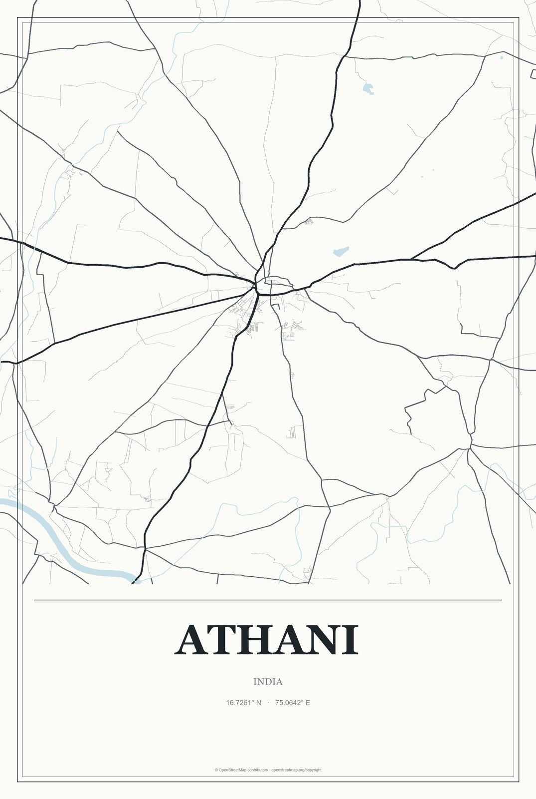 Athani, India City Map Aluminum Sign in Gallery Air style