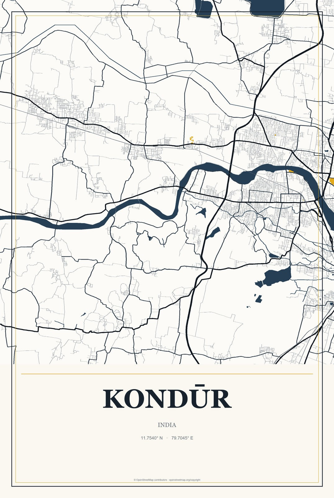 Kondūr, India City Map Aluminum Sign in Citrine Modern style