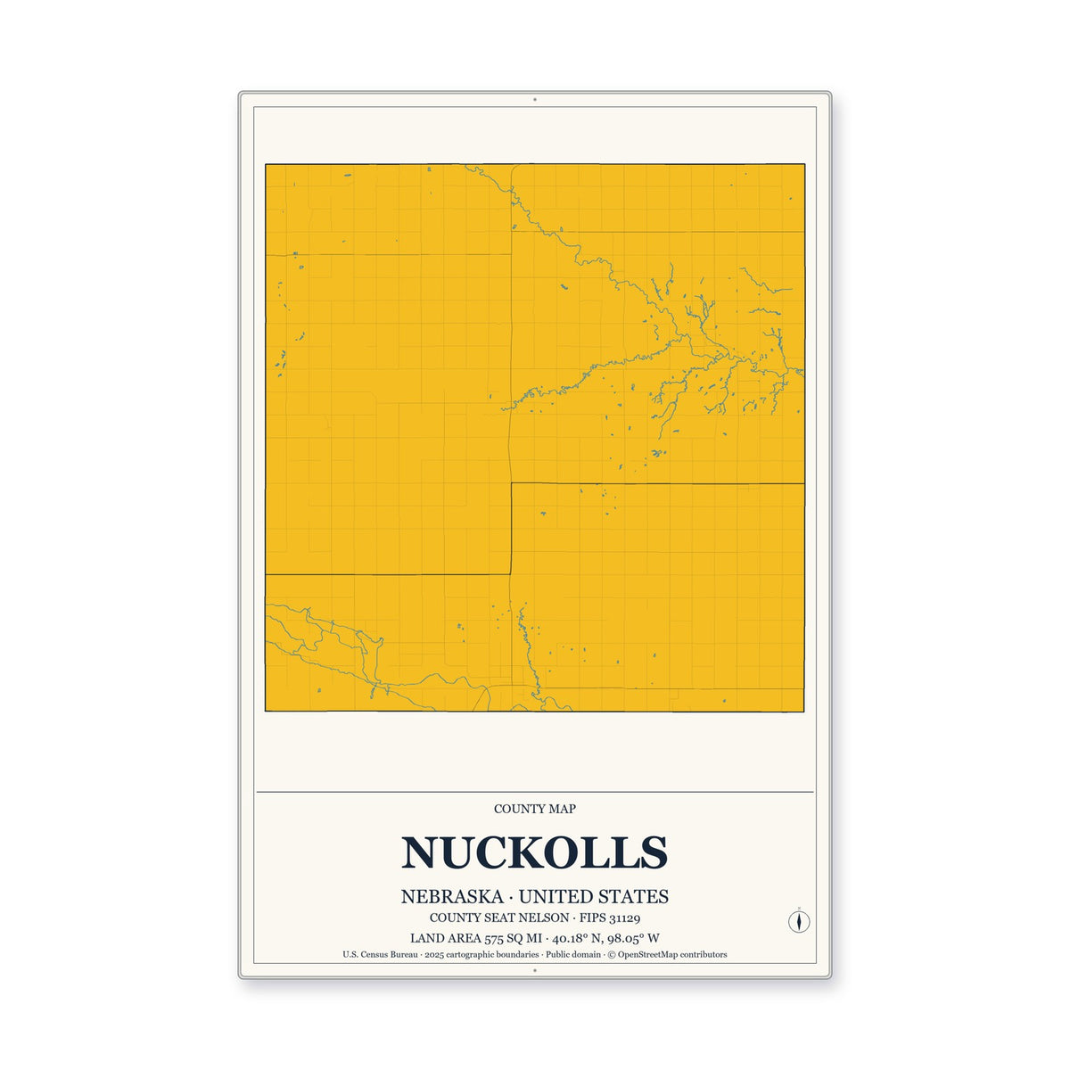 Nuckolls County, Nebraska Map Aluminum Sign in Citrine Modern style