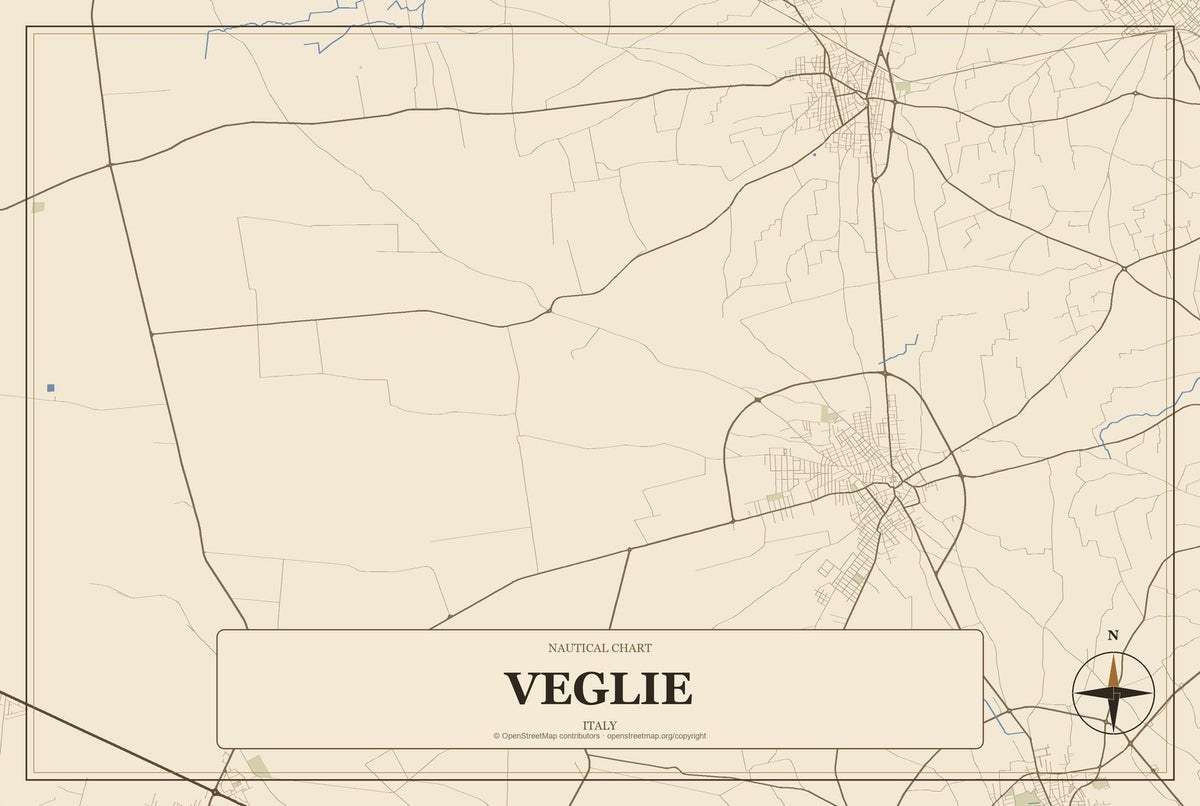 Veglie, Italy City Map Aluminum Sign in Heritage Nautical style