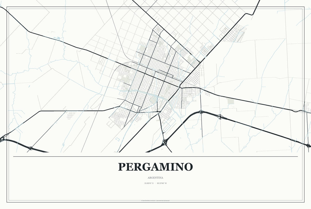 Pergamino, Argentina City Map Aluminum Sign in Gallery Air style