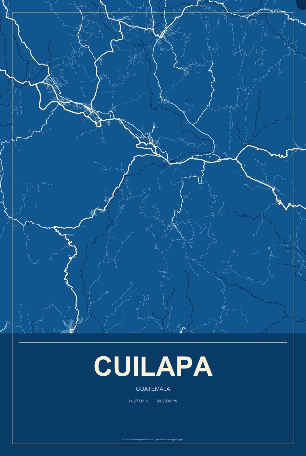 Cuilapa, Guatemala City Map Aluminum Sign in Harbor Cobalt style