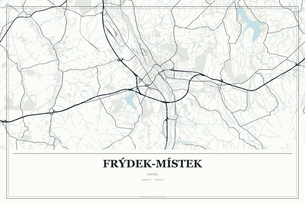 Frýdek-Místek, Czechia City Map Aluminum Sign in Gallery Air style