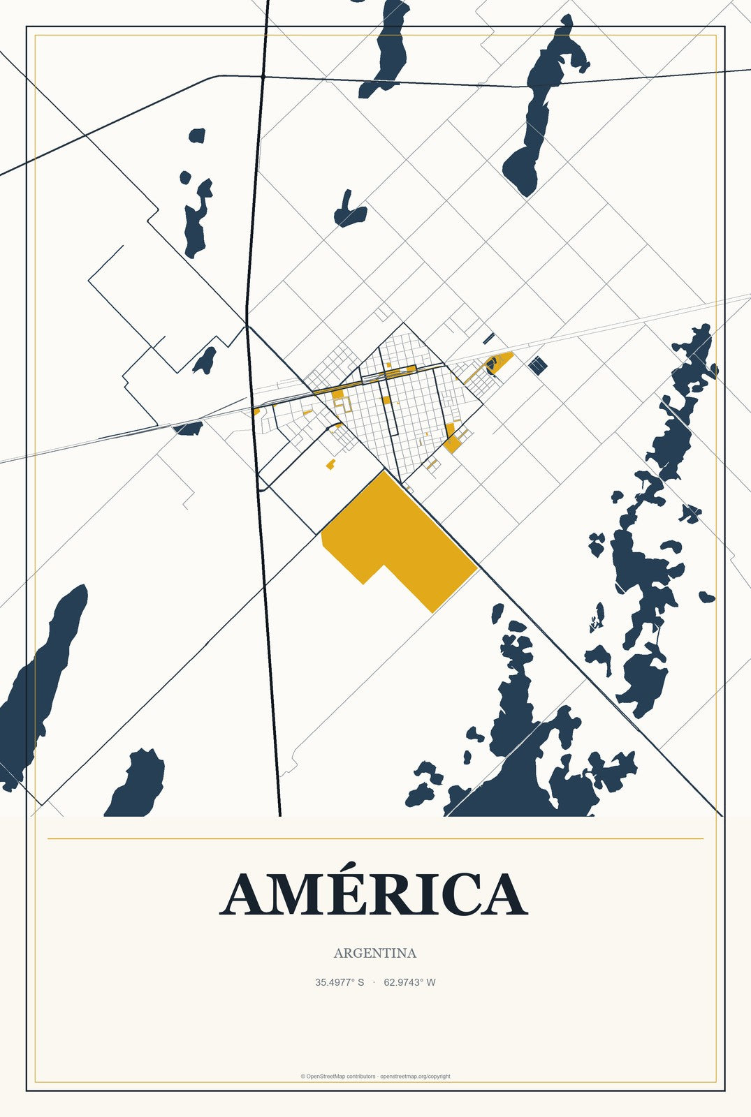 América, Argentina City Map Aluminum Sign in Citrine Modern style