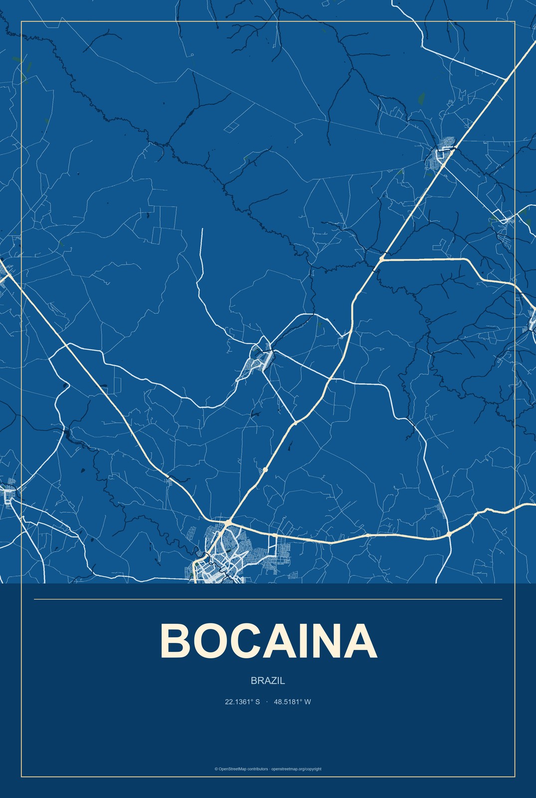 Bocaina, Brazil City Map Aluminum Sign in Harbor Cobalt style