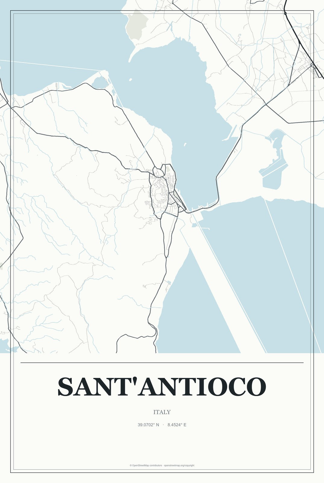 Sant'Antioco, Italy City Map Aluminum Sign in Gallery Air style