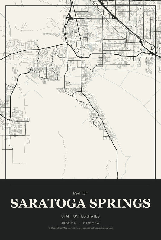 Saratoga Springs, Utah City Map Aluminum Sign in Museum Plaque style