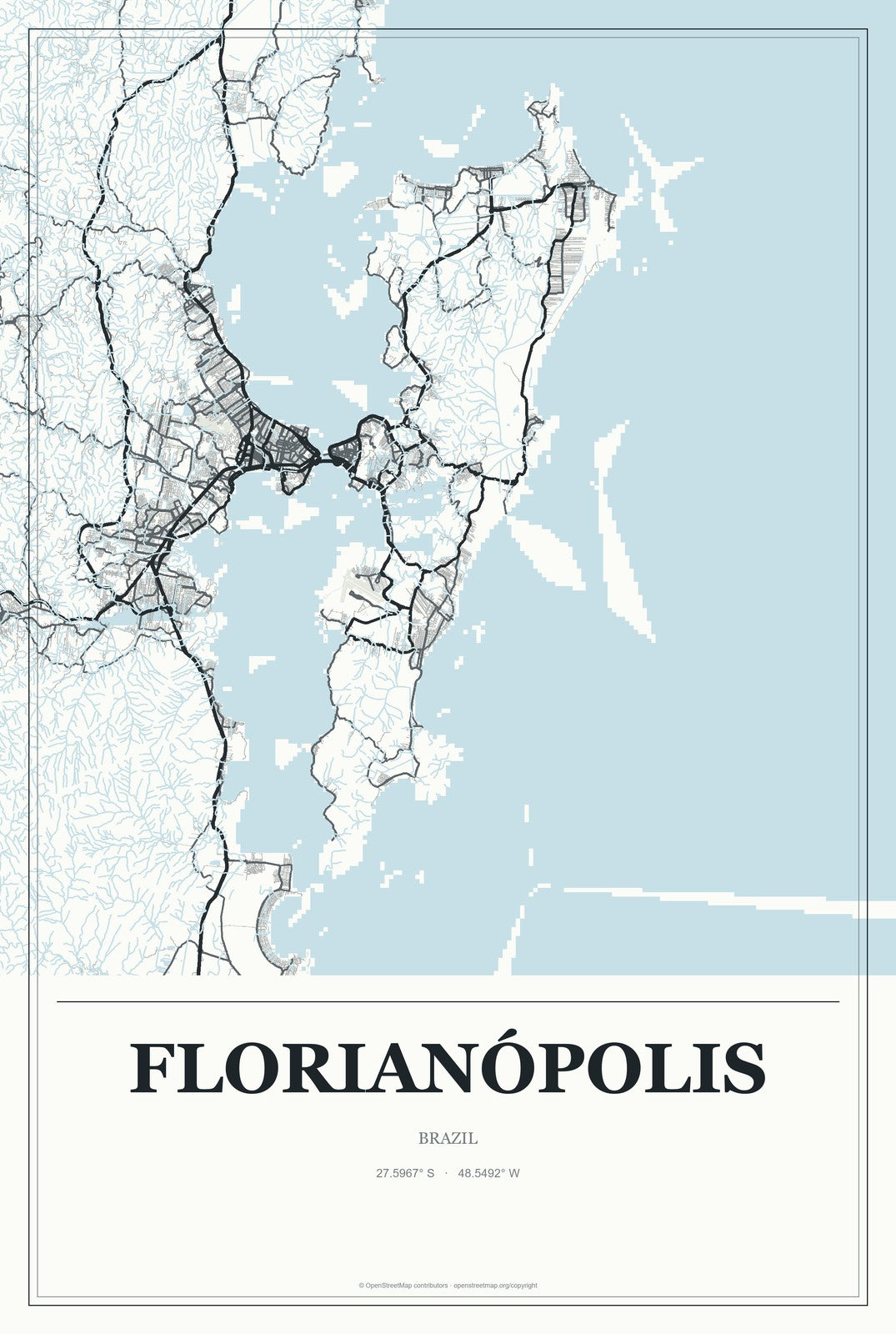 Florianópolis, Brazil City Map Aluminum Sign in Gallery Air style
