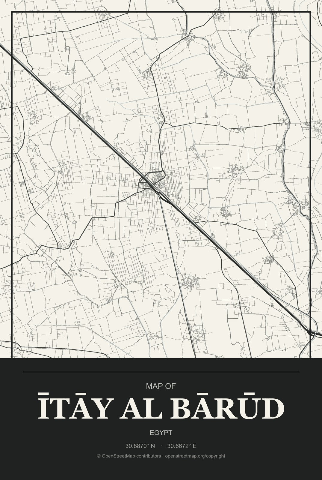 Ītāy al Bārūd, Egypt City Map Aluminum Sign in Museum Plaque style