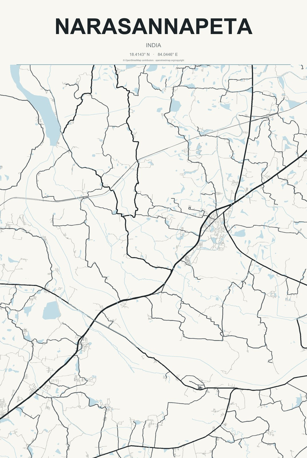 Narasannapeta, India City Map Aluminum Sign in Headline Atlas style