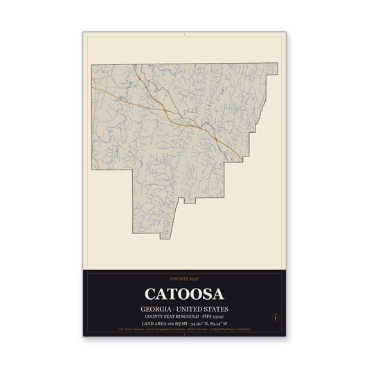 Catoosa County, Georgia Map Aluminum Sign in Museum Plaque style