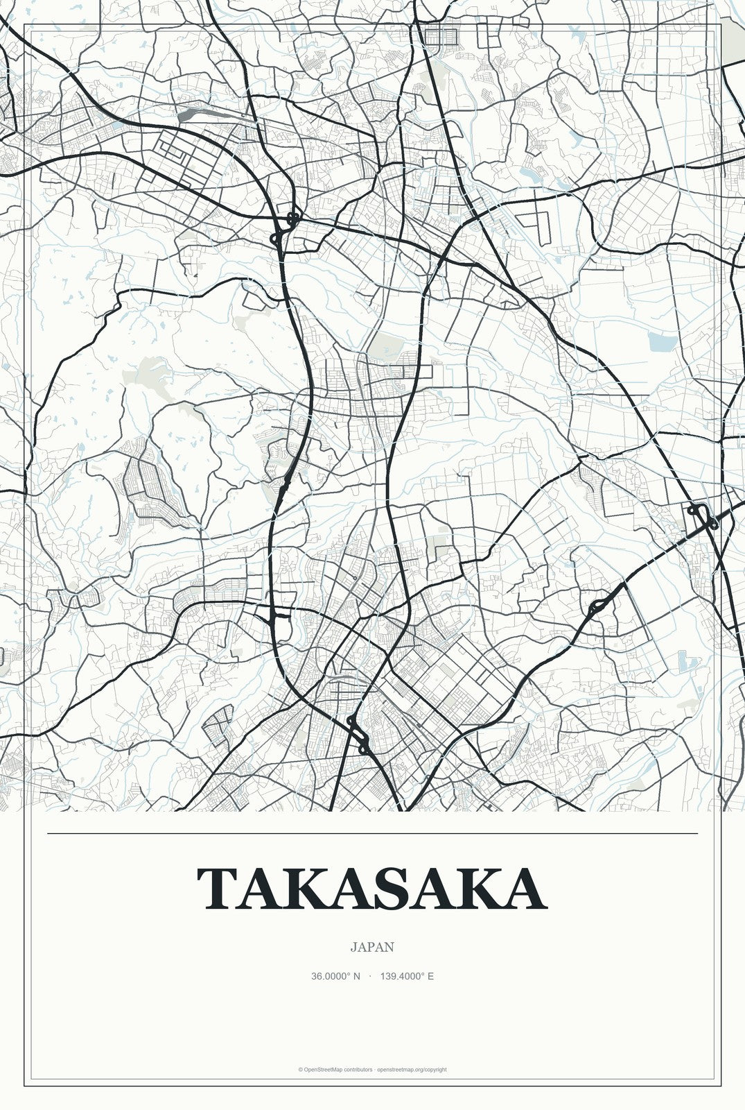 Takasaka, Japan City Map Aluminum Sign in Gallery Air style