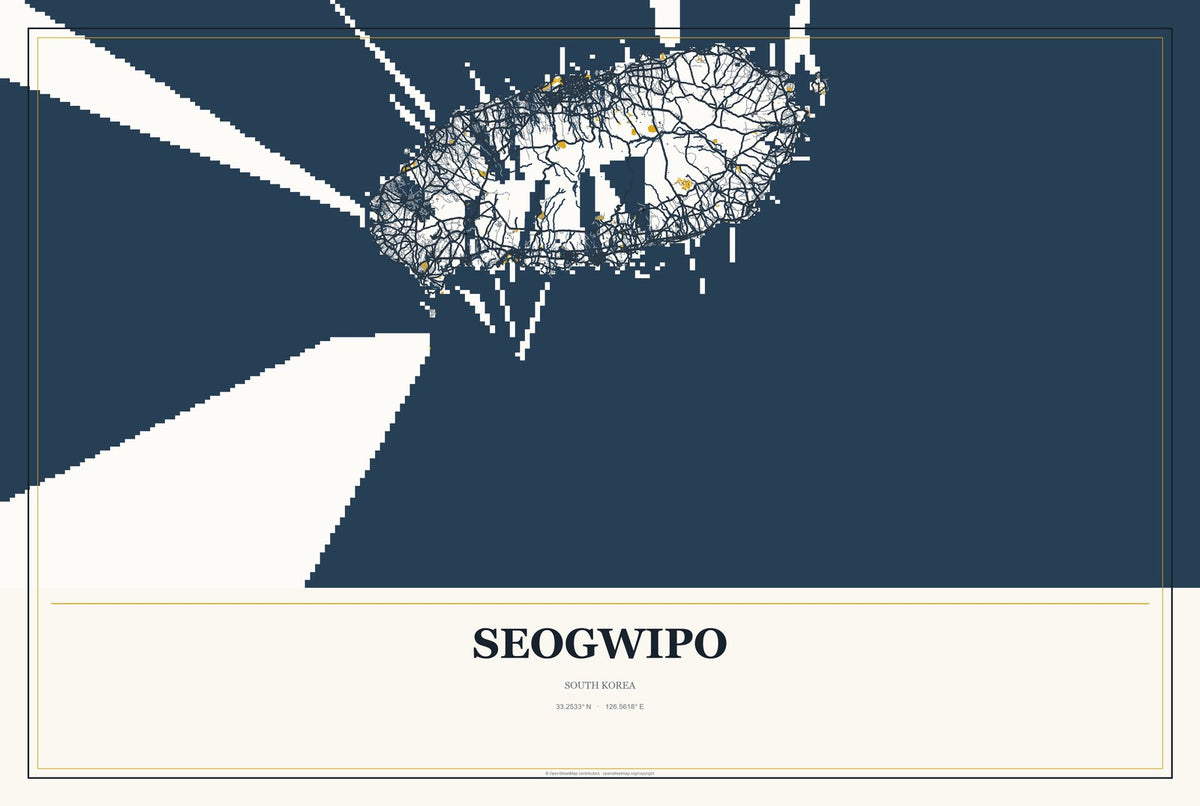 Seogwipo, South Korea City Map Aluminum Sign in Citrine Modern style