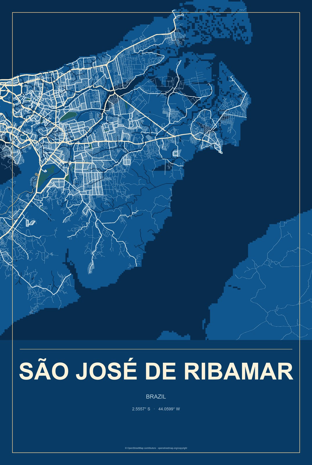 São José de Ribamar, Brazil City Map Aluminum Sign in Harbor Cobalt style
