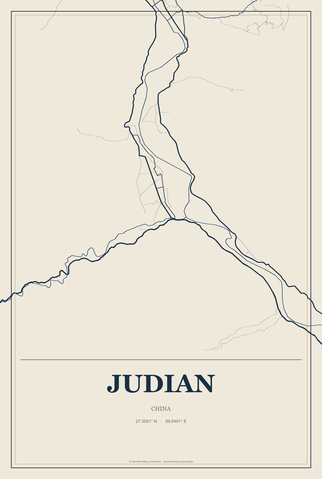 Judian, China City Map Aluminum Sign in Coastal Cutout style
