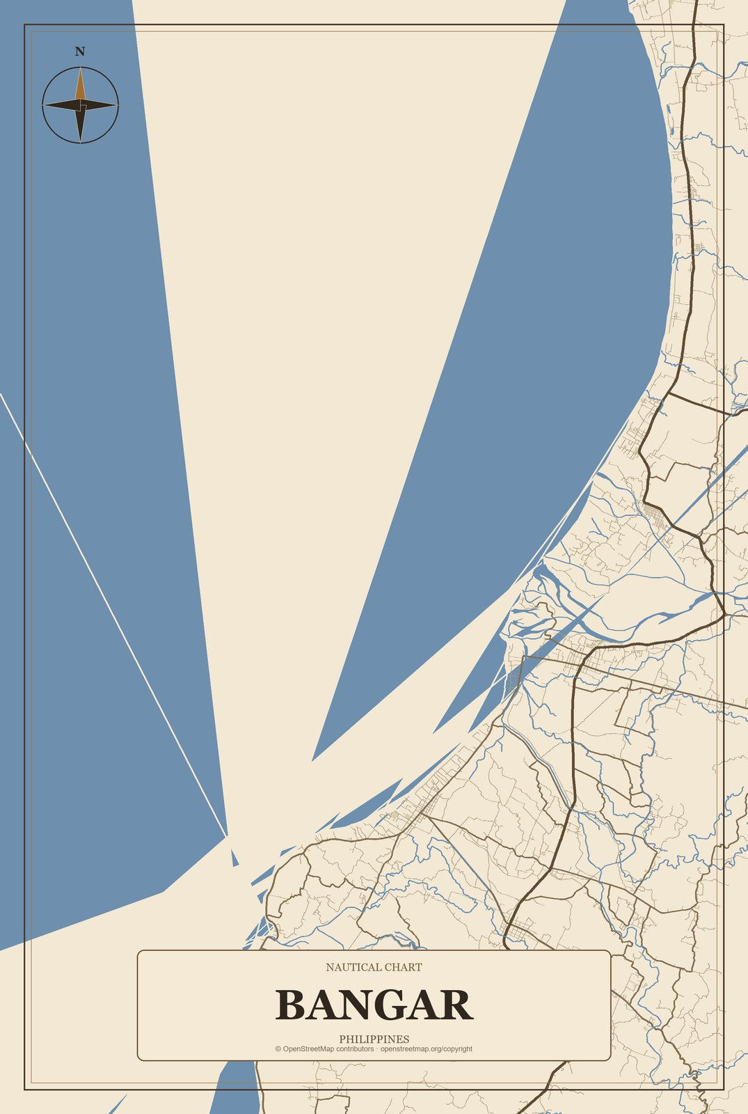 Bangar, Philippines City Map Aluminum Sign in Heritage Nautical style