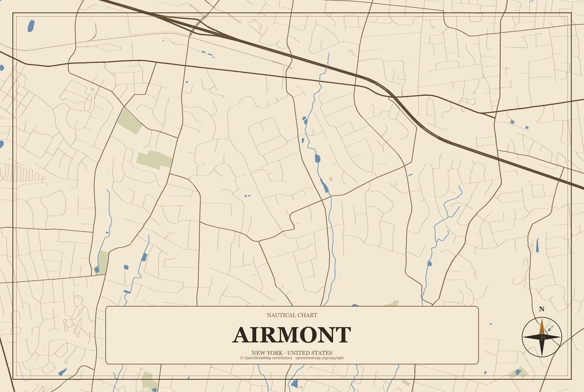 Airmont, New York City Map Aluminum Sign in Heritage Nautical style