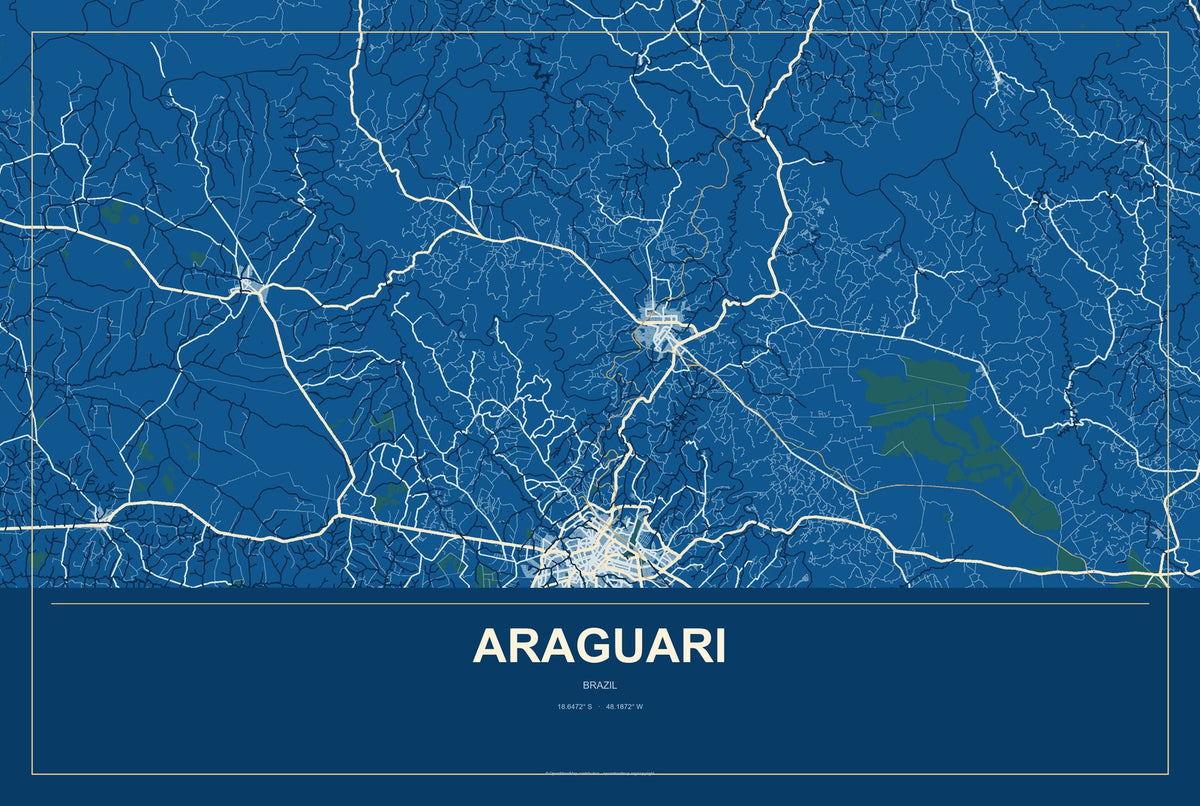 Araguari, Brazil City Map Aluminum Sign in Harbor Cobalt style