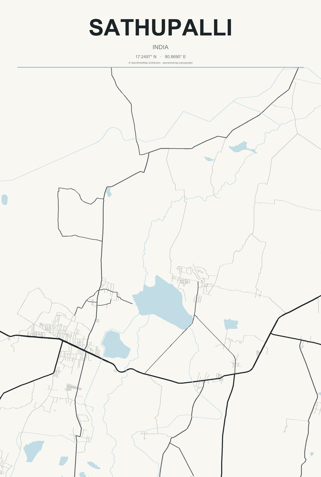 Sathupalli, India City Map Aluminum Sign in Headline Atlas style